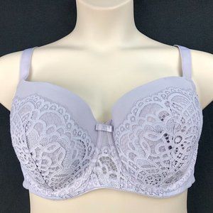 Auden Lavender 46C Balconette Lightly Lined Lace Overlay Underwire Bra NEW